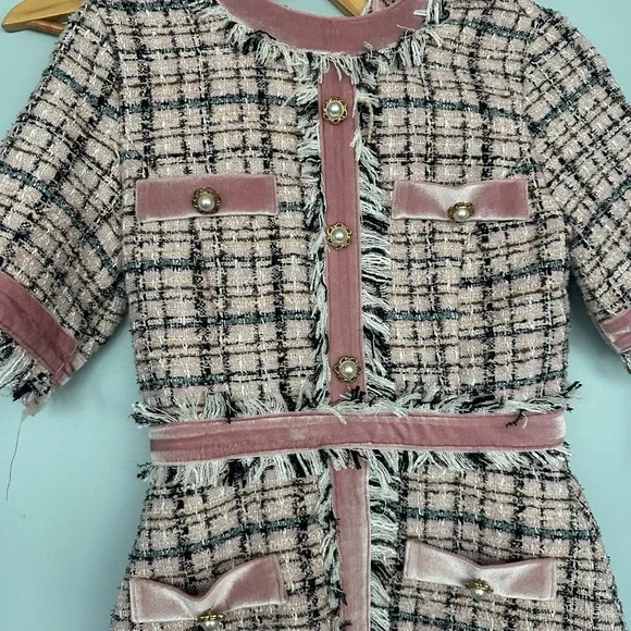 Pink and Black Tweed Storets Dress - Picture 2 of 2